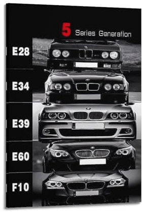 JLTC Luxuriöse Sportwagen-Poster BMW E28 E34 E39 E60 F10 5er-Serie Modelle, dekoratives Gemälde, Leinwand-Wandposter und Kunstdruck, modernes Familienschlafzimmer-Dekor-Poster, 60 x 90 cm