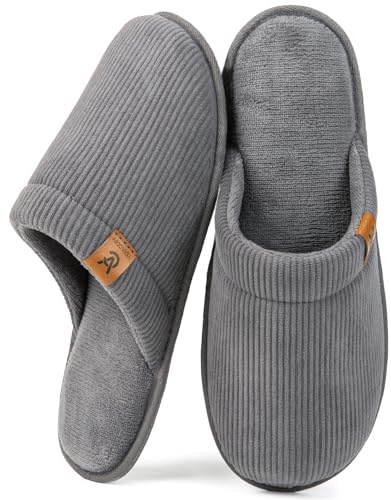 VeraCosy Herren Kord Scuff Hausschuhe Bequem Memory-Schaum Innen Pantoffeln | Verschleiß, Corduroy Hausschuhe, Atmungsaktiv und Weich, Schaumstoff Hausschuhe