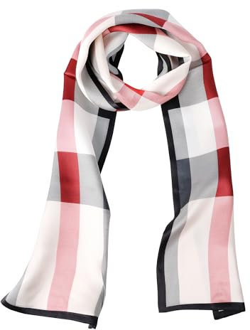 MEISEE Schal aus 100 % Maulbeerseide für Damen, 149,9 x 16 cm lang, Kopftuch, Halstuch, Haarwickel und Schal, in Geschenkverpackung, Beige kariert, Small