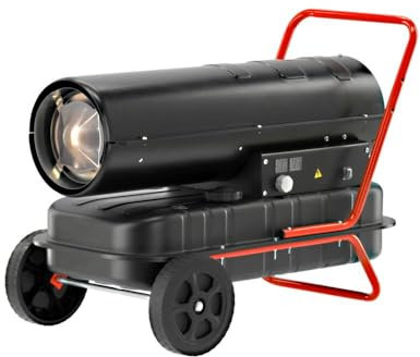 YATO Diesel direkte Heizkanone Ölheizgebläse 30KW Heizgerät Bautrockner Bauheizer Dieselheizer Heizgebläse 38L Tank mit Thermostat 230W Luftstrom 750 m³/h Flammensicherung Fahrgestell