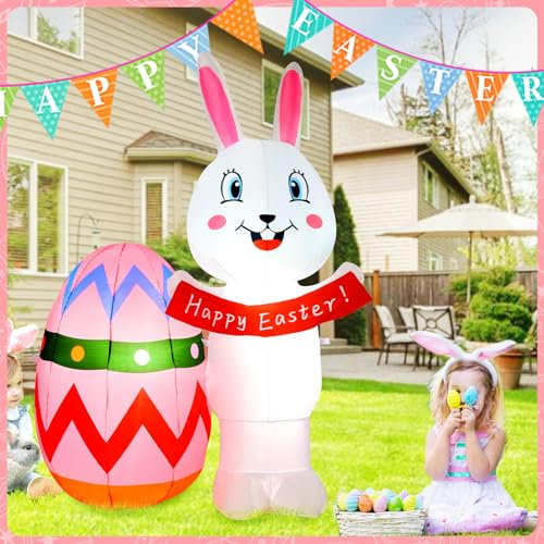 Aufblasbare Osterhase mit Ostereiern, 152 cm, Outdoor-Dekoration, aufblasbarer Osterhase mit integrierten LEDs, aufblasbare Oster-Dekorationen