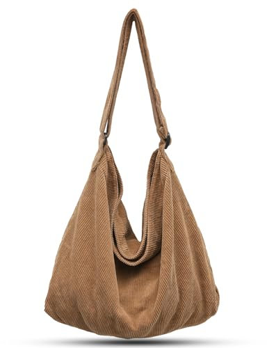 ONCCI Umhängetasche Damen Handtasche, Cord Taschen Groß Shopper Tote Bag Schultertasche Casual Crossbody Bag für Schule Uni Büro Arbeit Reisen Ausflug Einkauf (Braun)