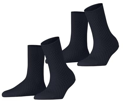 ESPRIT Damen Socken Diamond Knit Multipack W So Baumwolle einfarbig 2 Paar, Blau Space Blue 6116, 35-38