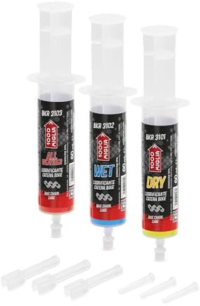 Errecom 1000 Miglia DRY, WET & ALLWEATHER Fahrradkette Schmiermittel für alle Straßenbedingungen - 180 ml (3 x 60 ml), Spritzen mit Drop & Huggie System Applikatoren, fluoreszierende duftende Formel