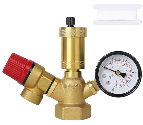 SWAWIS Sicherheitsgruppe Überdruckventil Boiler DN25 (1) Schnellentlüfter 6 Bar Manometer 10 Bar Sicherheitsventil Heizung Kesselsicherheitsgruppe Heizungsanlage