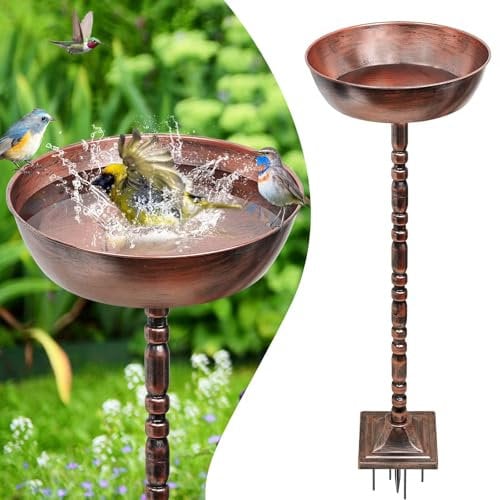 FaloStwer Freestanding Birdbaths Bowl Outdoor, Free Standing Garden Bird Bath Bird Feeder & Bird Bath Bowl, Detachable Decoration Spa Birdfeeder for Garden Patio Yard Lawn (Bronze)
