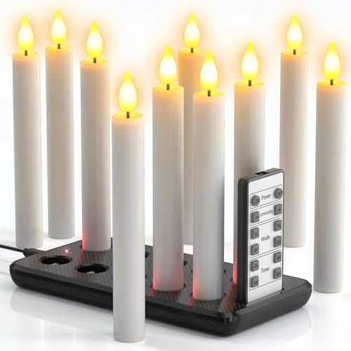 PChero Bougie Chandelier LED Rechargeable, Lot de 10 Fausses Bougies à LED Flamme Vacillante Bougie Decorative Electrique avec Télécommande pour Deco Noel Anniversaire Maison Chambre Mariage