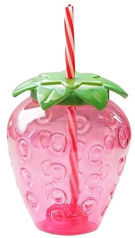 Bicchiere a forma di fragola, trasparente a forma di fragola, con cannuccia, , riutilizzabile, a forma di fragola, per tè, caffè, succhi di frutta