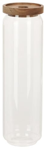 Carousel Home 1500ml Airtight Glass Food Storage Container With Wooden Lid | Glass Food Storage Canister Kitchen Jar for Spaghetti Pasta | Stylish Clear Glass Food Storage Jar - 30.5cm