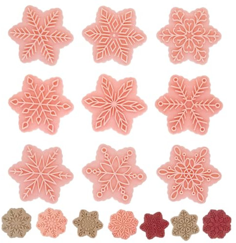Christmas Cookie Cutter 9 Pcs Snowflake Cookie Cutters Fondant Cutters Press Plastic Cookie Cutter Xmas Cookie Stamp for Baking Christmas Decorations A8FSXHMJ