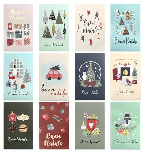 Kesote 24 Biglietti Auguri Natale, Biglietto Auguri Natale, Biglietti Auguri Natale Piccoli, Biglietti Natale con Busta, 12 Modelli con Disegni di Fiori 24 Biglietti + 24 Buste