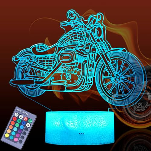 POSSHE Motorrad Geschenke, Motorrad Nachtlicht, Motorrad 3D Illusion Lampe, 16 Farben wechselnd, Fernbedienung, Timer, dimmbar，LED, Kinderzimmer Dekoration, Xmas Geburtstag Geschenke