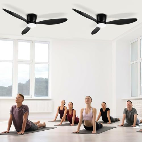 Jopassy 2er Deckenventilator Mit Beleuchtung 3 Flügeln Dimmbar Leise Ventilator 132cm 6 Geschwindigkeiten,Ventilator Fernbedienung und APP,Umkehrsfunktion für Schlafzimmer Wohnzimmer,Schwarz