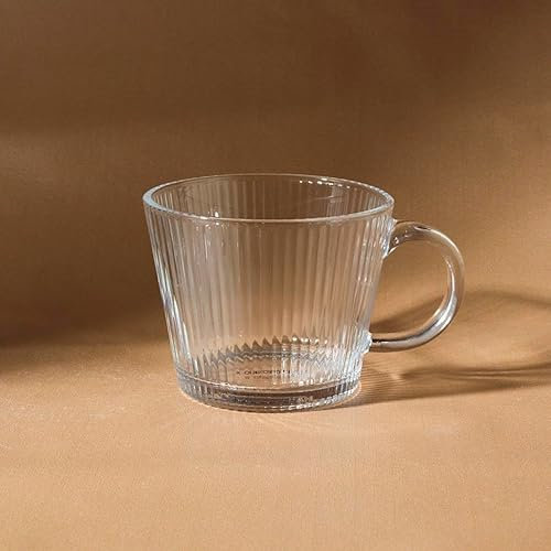 KARACA Plain Glass Mug with Handle, Clear, Large Tea Cups and Coffee Mugs, Durable Glass Coffee Cup for Home and Office Use, Ideal for Serving Latte, Cappuccino, 380ml, Single