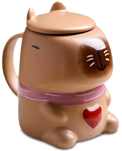 ZONSUSE Taza Divertida Capybara,Taza de Carpincho con Tapa,Taza de Cerámica 3D,Taza de Café Capibara,Linda Taza de Capuchino,Regalos Personalizados para Niños Niñas Cumpleaños 400ml(Marrón Capibara)