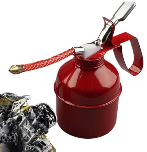 Hand Pump Oiler Can, Car Can Oil Spray | Lubricant Can Bottle with Flexible Hose Pourer, Metal Auto Oiler Container for Tire Trim, Engine, Cylinder