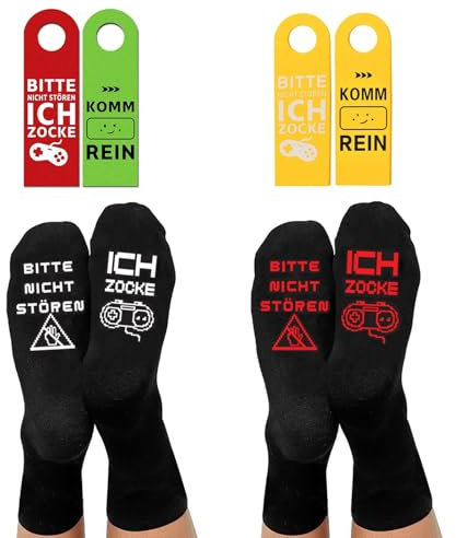 2 Paar Zocker Socken und Türanhänger aus Filz, Gaming Socken Geschenke für Zocker, Lustige Gamer Socken, Gamer Geschenk Mit Spruch Bitte Nicht Stören Ich Zocke für Männer Frau Teenager Geburtstag