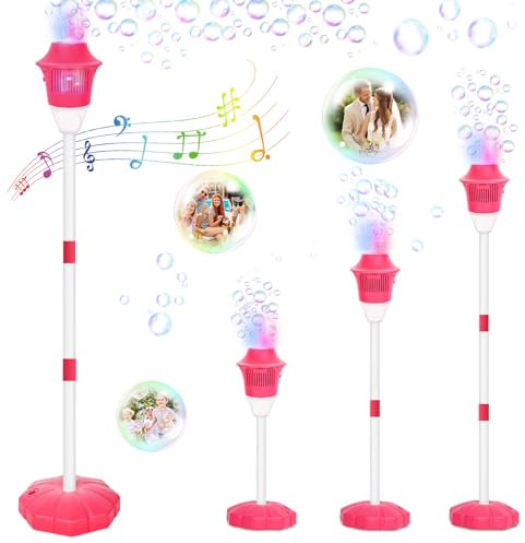 Joellfuner Automatische Seifenblasenmaschine, Elektronische Seifenblasenmaschine mit Lichtern und Abschaltbarem Sound, Seifenblasenmaschine Stehend mit 3 Höhen Verstellbar für Party Hochzeit (Rot)