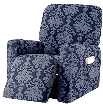 Upgraded Couch Covers - Stretch-Bezug for Relaxsessel, 4-teilig, Jacquard-Sofabezug, rutschfeste Sesselbezüge, Sofabezug for Liegestühle, Haustier- und Kindermöbelschutz (Dunkelgrau)(Dark Grey)