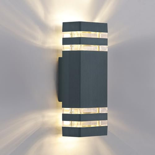 WEDNA Wandlampe mit Austauschbarer GU10 LED lampe, LED Aluminium Wandleuchten, Up Down Warmweiß Licht Außen Innen Wandlampe, IP54 Wasserdicht, Grau