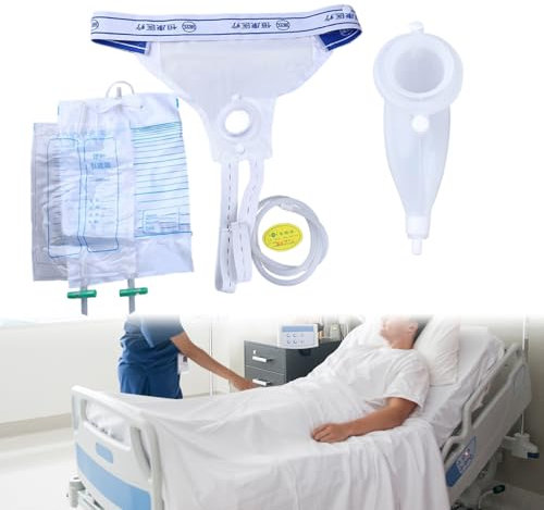 Catéter externo para hombres, coleccionista de orina masculina de silicona transpirable con bolsas de orina portátiles reutilizables de 2 piezas 1000/2000 ml, bolsas de portátiles reutiliz