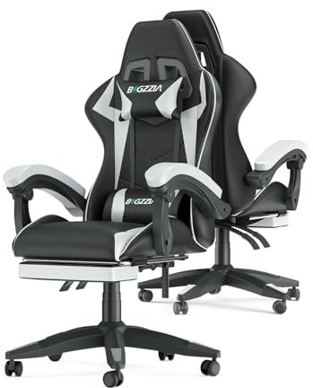 Racingreat Sedia da gaming, ergonomica, per gamer, con cuscino lombare e poggiatesta, regolabile in altezza, sedia per computer, per ufficio, per adulti, ragazze e ragazzi (Con poggiapiedi,Bianco
