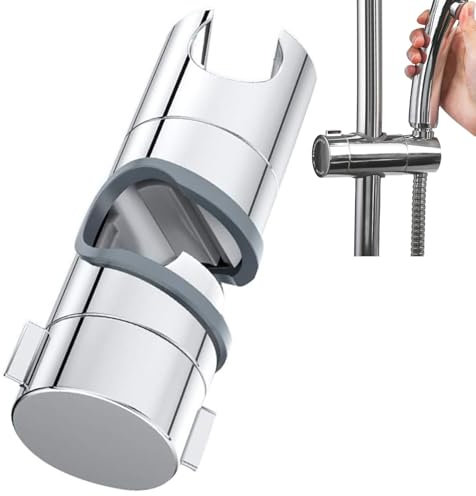 Adjustable Shower Head Holder Replacement,Shower Head Bracket, Shower Rail Slider for Hand Shower, 360° Rotation Universal Shower Riser Rail Replacement Bracket,Chrome Plated