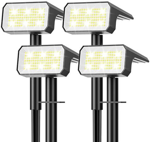 Solar Garden Lights, 118 LED Solar Landscape Spotlights Spot Lights Outdoor, 4 Modes 6500k Cool White IP67 Waterproof Solar Powered Garden Lights Dusk to Dawn for Pathway Yard Wall Porch【4 Pack】