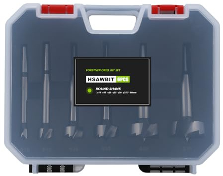 HSAWBIT Forstner Drill Bits for Wood, 6PCS Wood Drill Bit Set (10,15,20,25,30,35mm) Hole Cutter Woodworking Hinge Hole Saw