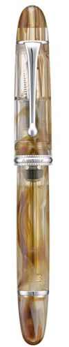 Asvine V800 Fountain Pen -Vacuum Filling System with Large Ink Capacity-Number 8 Stub Nib 1.1mm Calligraphy Art Drawing with Wrench Gift Set- Brown White