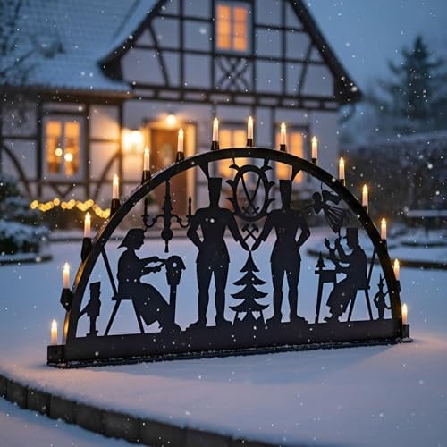 CLGarden Premium XXL Außenschwibbogen 1,50 m aus Metall mit NARVA Lichterkette 15 Lampen wetterfester Schwibbogen für Garten und Hauswand