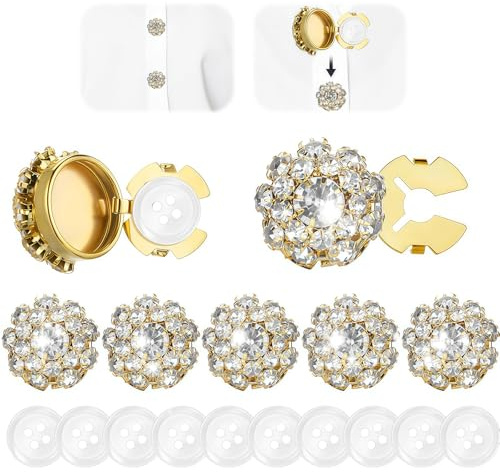 Zosutetoxo Botón, 10 piezas cobertores de botones para mujeres con clip, botones de strass dorados cubiertas de botones para blusas y ropa, cobertura decorativa de botón para enganchar