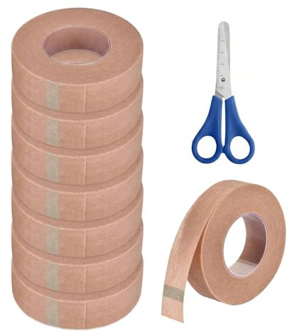 Katyjun Nasen Tape mit Maßstabs-Schere für präzises Schneiden, 8 Rollen Micropore Tape hautfarben, Face Tape für Ohrringe abkleben Sport, Wimpernverlängerung & Nach OP Fixierung (1.25cm x 9.14m)