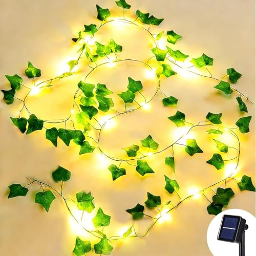 Cozymeow Solar Fairy Lights Outdoor, 10 m 100 LED Ivy Fairy Lights with Memory Function, 8 Modes Waterproof Ivy Artificial Garland for Garden Balcony Fence Aesthetic Party Wall Spring Outdoor