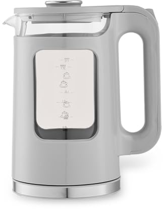 Maestro MR-065 Elektrischer Glas-Wasserkocher mit LED-Anzeige, 1,7 l, 2200 W, Wasserstandsanzeige, Kalkfilter, 360°-Sockel, Schnelles Kochen, Modernes Design, Grau