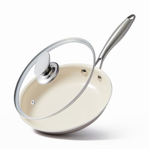 Jovire Ceramic Nonstick Frying Pan(28cm+Lid) | Aluminum Cookware | with Stainless Steel Handle | PFAS-Free | Non-Toxic | Oven Safe | Induction Ready