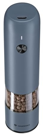 Zassenhaus Pfeffermühle KÖLN elektrisch USB, 14 cm, blau, stufenlos einstellbares Hochleistungskeramik-Mahlwerk, Edelstahl-Acryl-Gehäuse, wiederaufladbarer Lithium-Ionen-Akku