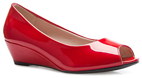 Olivia K Womens Classic Open Toe Kitten Heel Wedges | Dress, Work, Party Low Heeled