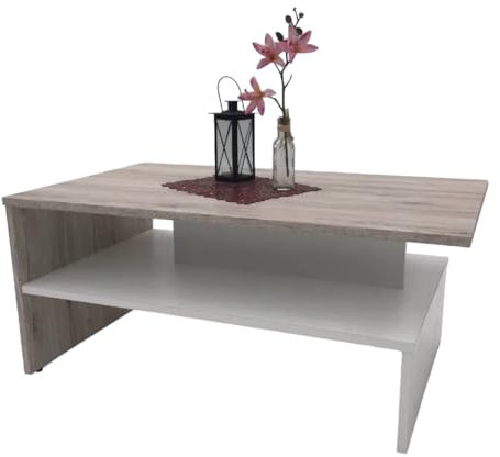 Möbel SD Couchtisch Wohnzimmertisch Kaffeetisch (SW) Sandeiche-weiß