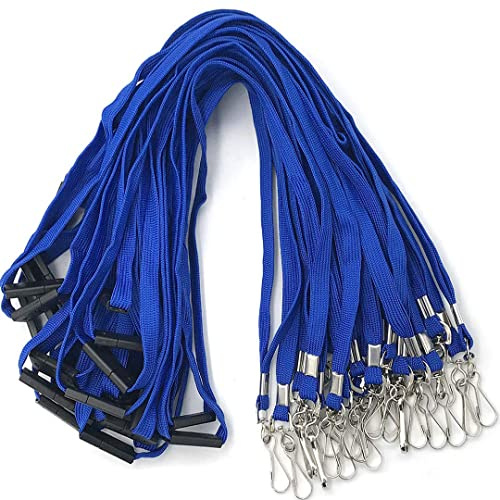 Bird Fiy 50 Stück Schlüsselbänder Blau Lanyards Hals Flach Premium Breakaway Badge Lanyard mit J-Haken für ID Namensschild Badge Holder