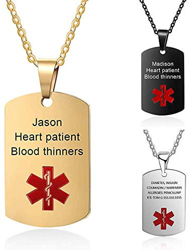 DaMei Colgante Hombre Personalizado Chapas Militares Alerta Médica Placa Colgante Etiqueta de Perro Militar Hombre Collar Personalizadas Grabado Personalizado…