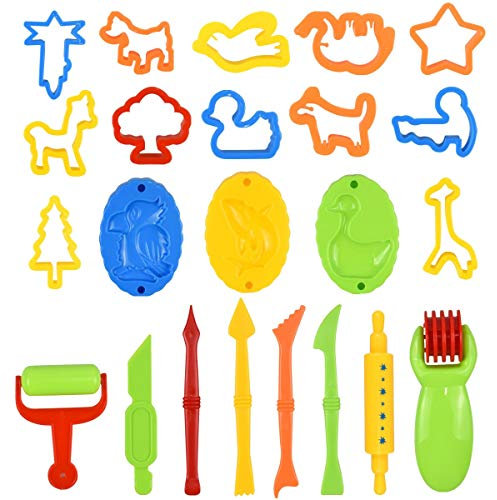 Fodlon Dough Tools Kit, Plastic Cutters for Play Dough 26 pcs Clay Tools and Accessories Mini Clay Tools for Children Colorful Plasticine Modelling Tools DIY for Kids