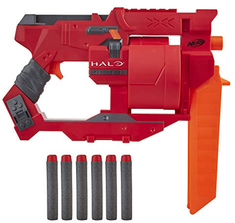 Hasbro E9273EU4 Nerf Halo Mangler Dart Blaster – Spannschlitten, 6-Dart Rotationstrommel – enthält 6 Nerf Elite Darts
