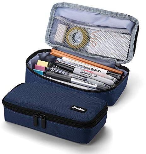 ProCase Pencil Case for Girls Boys School Students, Office School Stationery Holder Stationery Storage Pen Bag Desk Organizer with Double Zipper, Portable Pencil Pouch for School Office -Navy