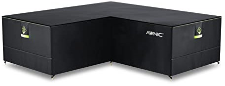 AWNIC Garten-Sofabezug in L-Form, Rattan-Eckmöbel, wasserdicht, für den Außenbereich, L-Form, Esszimmer-Set, Bezüge TÜV Rheinland zertifiziert, UV-beständig, 215 x 215 x 100 x 71 cm