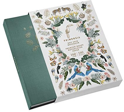 Primrosia A5-Tagebuch, Punktraster, Aquarell-Notizbuch, 160 Seiten, 160 g/m², schweres Premium-Papier, kein Verlaufen, Leineneinband mit niedlichem Hirsch-Einband, Grün (Jungle Green)