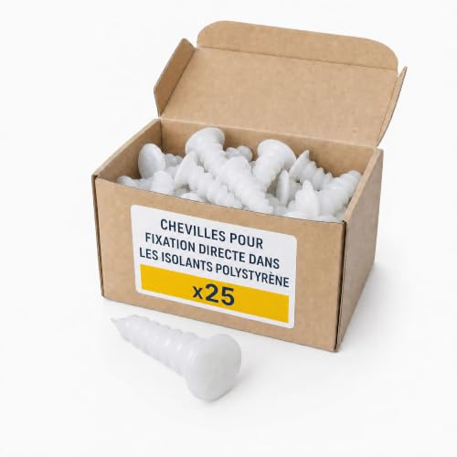 Cheville pour polystyrène - Jeu de 25 pièces - Longueur 90 mm - Diamètre 34 mm - ING Fixation