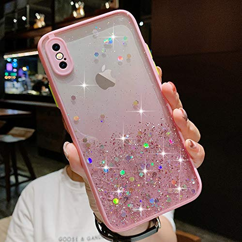 LLZ.Coque Coque pour iPhone XR Transparent Pailletée, Rose