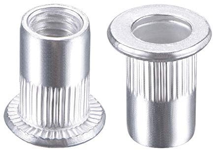 sourcing map M6 Rivet Nuts Aluminium Alloy Knurled Flat Head Threaded Insert Nut Silver 25pcs