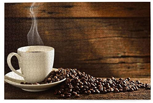 Coffee Cup and Coffee Beans Jigsaw Puzzle 1000 Pieces 29.5-19.6inch Artwork Art Wooden Picture Puzzle Home Large Difficult Challenging Jigsaws for Children's Home